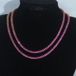 Necklaces Gold Colour 3MM Ruby Pink Cubic Zirconia CZ Tennis Chain Hip Hop ice New Cool Men Boy Chain Necklace