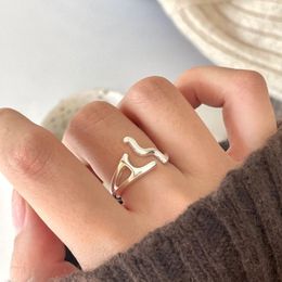 Cluster Rings INS 18K Gold Plating Authentic 925 Sterling Silver Irregular Line Ring Jewellery C-J1696