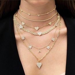 Necklaces new Korean Sweet Love Heart Choker Necklace Statement Girl friend Gift Cute Gold tennis chain cz Necklace Jewellery Collier Femme