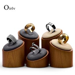 Boxes Oir 3 Pcs/set Solid Wood Ring Display with Microfiber Jewellery Organiser Stand Round Ring Holder for Showcase