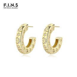 Huggie F.I.N.S Luxury Solid 925 Sterling Silver Gold Earrings CShaped Hoop Earrings Zircon Moon Star Crystal Wedding Ear Fine Jewellery