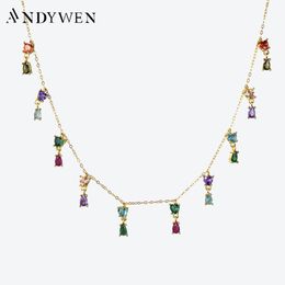 Necklaces ANDYWEN 925 Sterling Silver Gold Colourful Zircon CZ Charm Pendant Choker Luxury Women Party Wedding Jewellery Colourful Rainbow