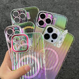 Tpu Colorful Gradient Laser Hidden Bracket Holder Magnet Case For iPhone 14 13 12 Pro Plus Max Wireless Charging Cover