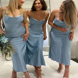 New Arrivel Boho Bridesmaid Dress Cowl Neck Silk Satin Ankle Length Sheath Column Maid Of Honor Wedding Guest Dress Evening Gown Plus Size Formal Prom Wear Evening