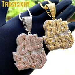 Necklaces Iced Out Bling CZ Letters 80'S BABY Pendant Necklace Two Tone Color Zircon Alphabet Charm Men's Women Hip Hop Jewelry New