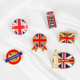 Creative Union Flag Brooch Personalised Building Jewellery Dripping Oil Cartoon Big Ben Phone Booth Badge Pnis Brooches Accessories