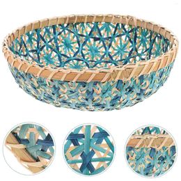 Bowls Bamboo Woven Basket Round Wooden Trays Portable Container Home Storage Holder Weaving Plate