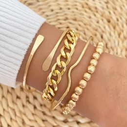 Link Bracelets KINFOLK Boho Vintage Cuban Chain For Women Men Gold Color Metal Wave Beads Bangles Charm Jewelry Female Party Gifts