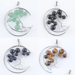 Pendant Necklaces Crooked Moon Pendants Siers Wire Wrap Tree Of Life Round Stone Beads Jewelry Dangle Charms Bn453 Drop Delivery Dhh18