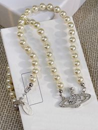 Fashion Designer Vivian Pendant Necklaces Women Pearl Saturn Chokers Planet Necklace Cjeweler Woman Westwoods Jewelry 4854