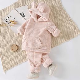 2022 cálido invierno bebé niño niña espesar pijamas de colores puros conjunto de franela polar niño ropa de dormir niños traje de casa 5ZOY
