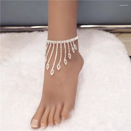 Anklets Trendy Rhinestones Tassel For Women Lady Luxury Feet Bracelet Foot Chain Ankle Strap Summer Beach Boho Jewelry Tobillera