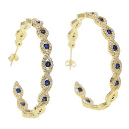 Huggie 45mm big hoops gorgeous earring for women high quality micro pave blue rainbow turkish evil eye hoop earring