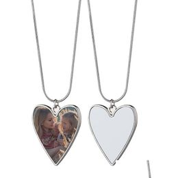 Pendant Necklaces Sublimation Blank Necklace Heat Transfer Heart Tag Diy Valentines Day Gift Party Decoration With Chain Drop Delive Dhnqa