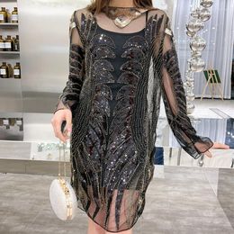 Casual Dresses Summer Fashion Women's T-shirt Dress Sequin Luxury Sequins Bling Tops Mini For Holiday Evening Party