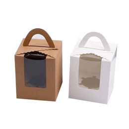Geschenkpapier-Backen-Kuchen-Box mit transparentem Fenster Tragbare einfarbige Dessert-Faltverpackungsboxen 6 Farben Drop-Lieferung nach Hause G DHC4C