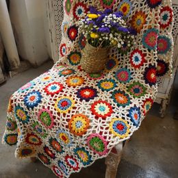 Blankets Handmade Original Crochet blanket Cushion Felt Pastoral Style Craft Home living Gift Home Decoration 230522