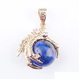 Pendant Necklaces Animal Pendants Natural Stone Lapis Lazi Gem Charm Amet Round Ball Dragon Claw Crystal Reiki Chakra Bead Jewellery D Dhdhh