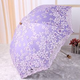 Umbrellas Vintage Wedding Double Layer Lace UV Sun Parasol 2 Folding 3D Flower Embroidery Umbrella Compact Lightweight