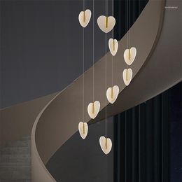 Pendant Lamps Stair Chandelier Heart-shaped Long Modern Minimalist Duplex Building Golden Creative Spiral Staircase