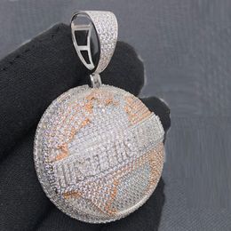 Necklaces Hustlers World Globe Pendant Two Tone Gold Colour Micro Pave 5A CZ Round Map Hip Hop Men Necklace