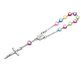 Bracelets Colours Heart Plastic Rosary Bracelets Jesus Cross Virgin Mary Prayer Beads
