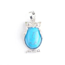 Pendant Necklaces Natural Stone Blue Turquoise Tiny Owl Pendants Reiki Lucky Animal Cute Charm Jewelry For Women Man Gift N4677 Drop Dhg3F