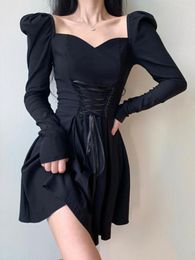 Casual Dresses Sexy Club Black Bodycon Mini Long Sleeve Women Spring Slim Party 2023 Fashion A-line Short Fishbone Bandage