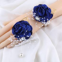 Decorative Flowers Artificial Flower For Bride Groom Fashion Wrist Corsage Set Handmade Men's Business Boutonniere Lady Party Brooches