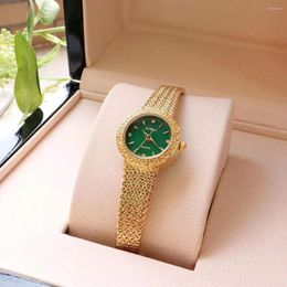 Wristwatches Brass 2023 Women's Watch 24K Gold Vintage Woven Strap Shell Dial Carved Pattern Inlaid Diamond For Gifts