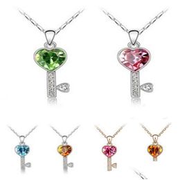 Pendant Necklaces Creative Crystal Key Necklace Diamond Heart Ladies Party Fashion Accessories Drop Delivery Jewelry Pendants Dhqon