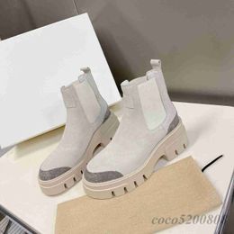 Women Ankle Boots Natural Cow Suede Boots Mid Heels String Bead Chelsea Boots Flat Platform Designer Party Dress Booties Woman X230523