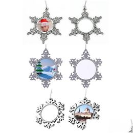 Christmas Decorations Heat Transfer Metal Snowflake Pendant Diy Sublimation Blank Decoration Tree Ornament Drop Delivery Home Garden Dhn98