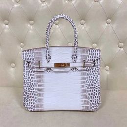 Bag Fashion Tote Is Platinum Only 30. the Same Crocodile Grain Cow Leather Portable One Shoulder Messenger Casual Women's