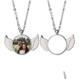 Pendant Necklaces Sublimation Blank Necklace Fashion Couple Wings Heat Transfer Diy Creative Valentines Day Gift Decorative Pendants Dhfch