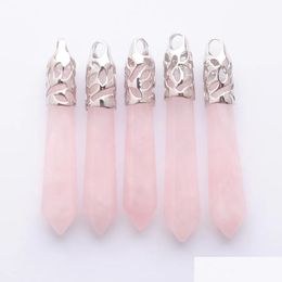 Pendant Necklaces Natural Rose Quartzs Gem Stone Long Pendum Charm Stones Pendants Sier Plated Fashion Jewellery Fit Necklace N3002 Dr Dhfvg