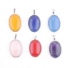 Pendant Necklaces Natural Stone Oval Bead For Necklace Jewelry Making Rose Quartzs Agates Opal Amethysts Bn471 Drop Delivery Pendants Dhexc