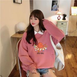 Women's Hoodies Cute Cotton Autumn Pullover Sweatshirt Female Kawaii Funny Woman Winter Loose Tracksuit Pocket