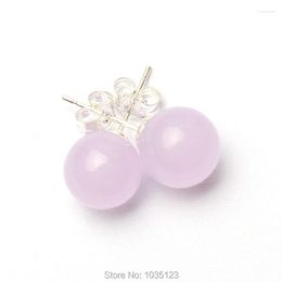 Stud Earrings 10mm Pretty Smooth Round Shape Natural Light Purple Colour Stone 1 Pair W2805