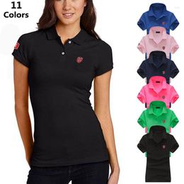 Women's Polos Fashion High Quality Summer Cotton Women Polo Shirt Embroidery-Logo Casual Short Sleeve Lapel Tees Ladies Fit Slim Tops