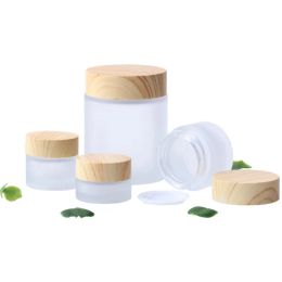 Simple Cheap Frosted Clear 5g 10g 15g 30g 50g 100g Empty Cosmetic Jars Makeup Cream Face Containers Skin Care Packing Bottles With Wood Grain Cap