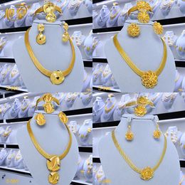 Necklace Earrings Set XUHUANG African Necklaces Bracelets Earing Sets Nigerian Wedding Jewellery Ethiopian Gold Colour Jewellery Gifts