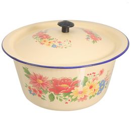 Bowls Enamel Basin Bowl Vintage Tureen Pot Lid Old-fashioned Soup Tub Household Handwashing