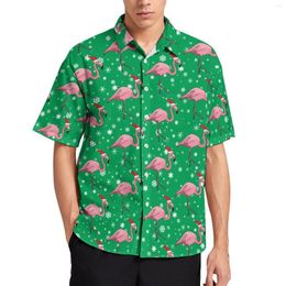 Men's Casual Shirts Cartoon Birds Print Loose Shirt Mens Vacation Flamingoes Christmas Hawaiian Short Sleeve Vintage Oversize Blouses