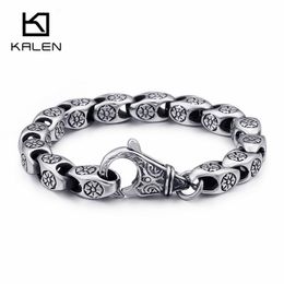 Bangle KALEN Trendy Stainless Steel Link Chain Unisex Bracelets For Men 21.5cm Metal Flower Charm Bracelet Women Men Jewelry