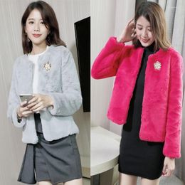 Frauenfell 2023 Herbst Winter Frauen Koreanische Büro Dame Feste Kurze Farbe Jacken Mäntel Weibliche Oansatz Casual Zipper Faux Oberbekleidung A31