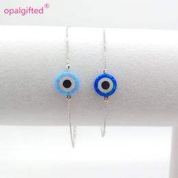 Bangle 1pc/lot Free shipping 10mm Blue Synthetic Opal Turkey round evil eyes opal Bracelet with 925 Sterling Silver box chain for sale