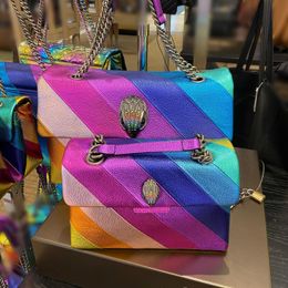 Mens famosa borsa Kurt Geiger borsa arcobaleno londra borse tote firmate in vera pelle Womens Flip stripes palestra borsa a tracolla frizione di lusso catena d'argento borse a tracolla