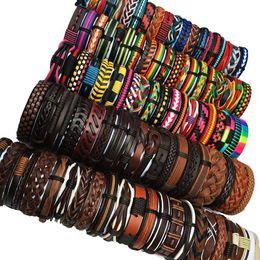 Bracelets Wholesale Sets Random 50Pcs Multicolor Mix Styles Braided Ethinc Tribal Leather Bracelets For Men Women MX16