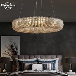 Lampadari a LED rotondi in cristallo Halo Lampadari a sospensione con anello in perline di cristallo trasparente fumé per soggiorno, camera da letto, sala da pranzo, lampade a soffitto